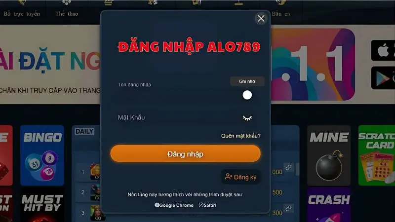 Hướng dẫn người dùng trải nghiệm Alo789, kiếm tiền cực đã 2 Điền đúng tên và mật khẩu để vào tài khoản Alo789 cực nhanh