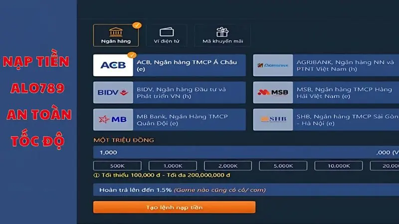 Hướng dẫn người dùng trải nghiệm Alo789, kiếm tiền cực đã 3 Lựa chọn phương thức nạp tiền nhanh chóng để full tài khoản cược tốc độ